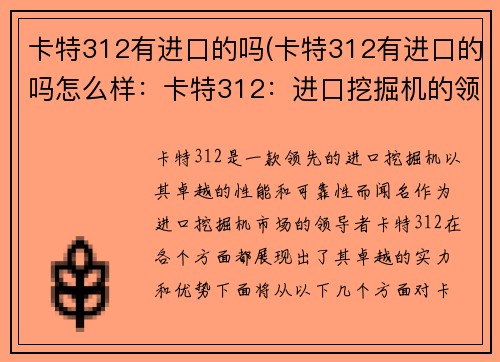 卡特312有进口的吗(卡特312有进口的吗怎么样：卡特312：进口挖掘机的领导者)