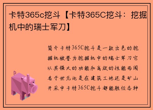 卡特365c挖斗【卡特365C挖斗：挖掘机中的瑞士军刀】